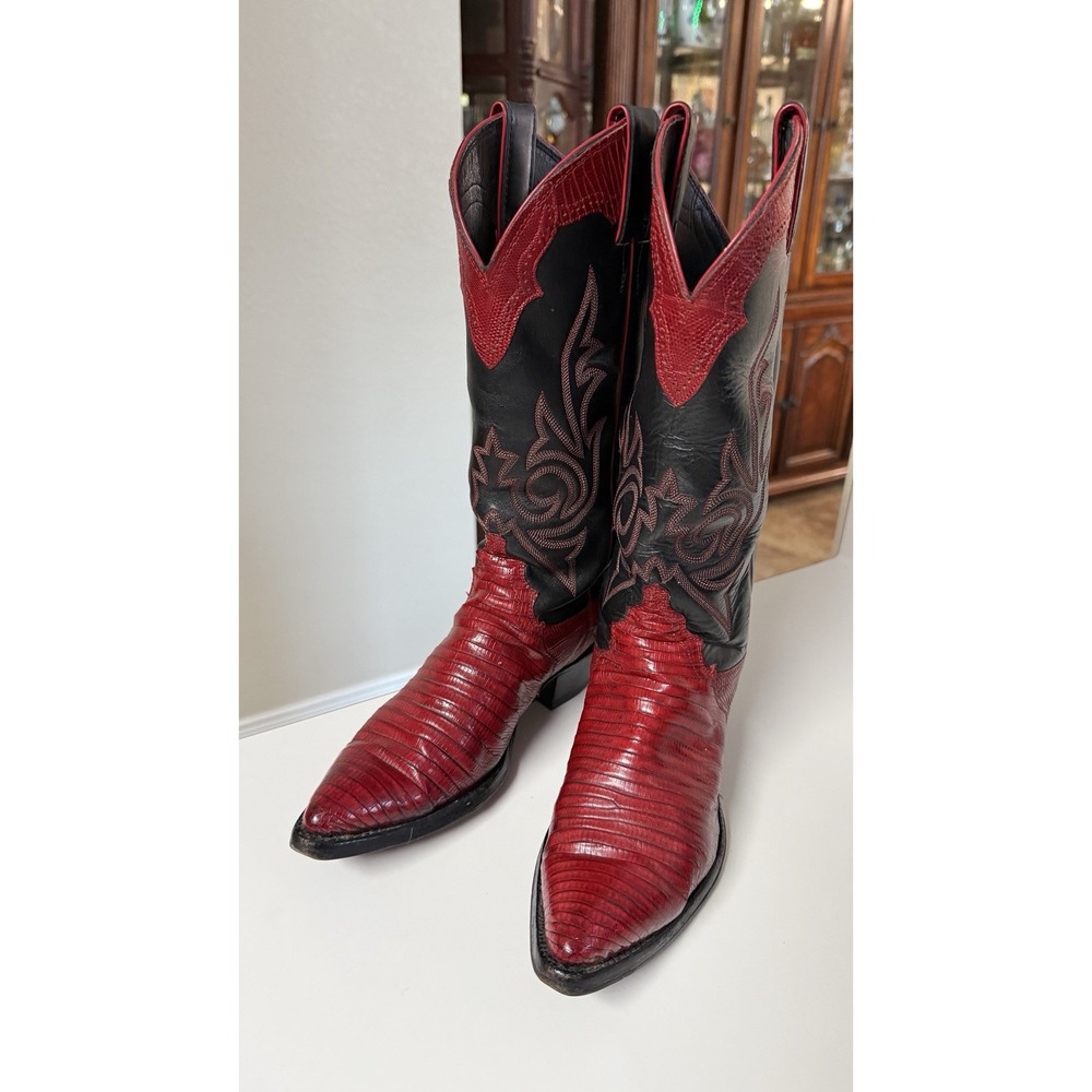 Justin 49487 Lizard Cowboy Boots Womens 6.5 B Red Black Vintage USA Western